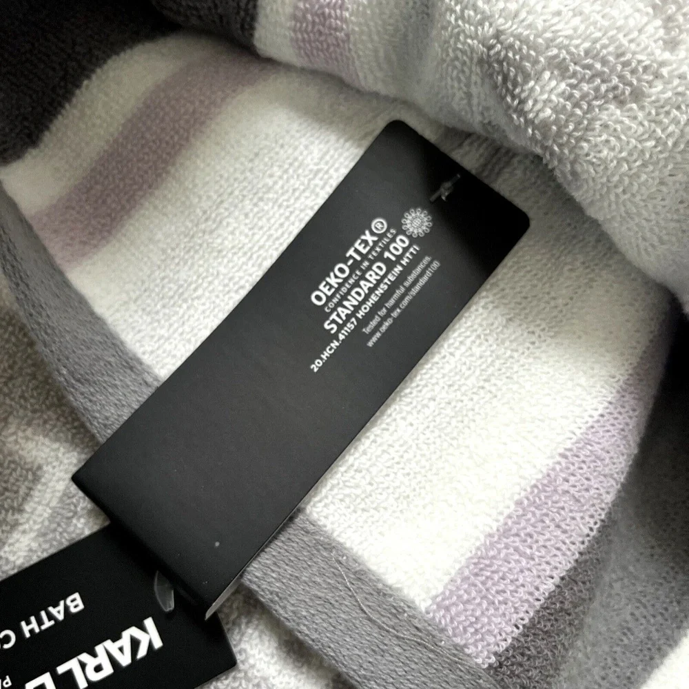Karl Lagerfeld 2pc Cotton Bath & Hand Towel Set Gray Lavender White NWT